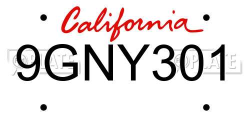 9GNY301 California License Plate