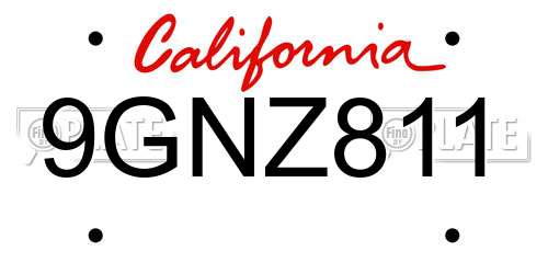 9GNZ811 California License Plate