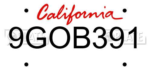 9GOB391 California License Plate