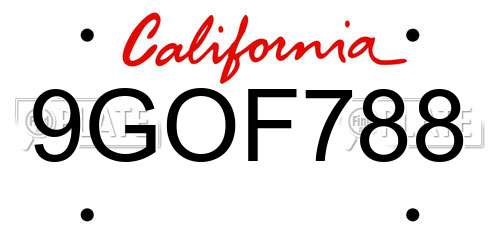 9GOF788 California License Plate