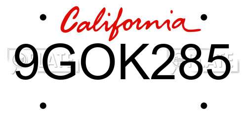 9GOK285 California License Plate