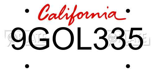 9GOL335 California License Plate