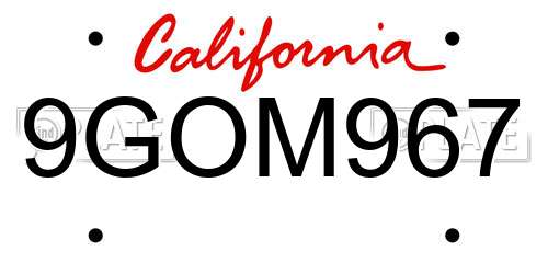 9GOM967 California License Plate