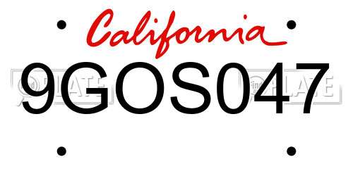 9GOS047 California License Plate