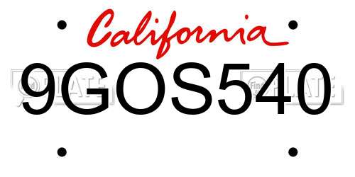 9GOS540 California License Plate
