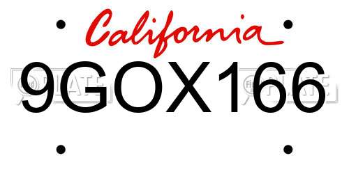 9GOX166 California License Plate