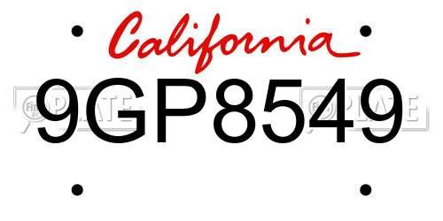 9GP8549 California License Plate
