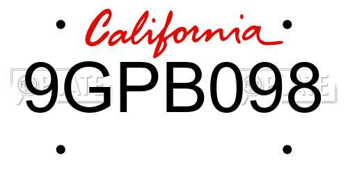 9GPB098 California License Plate