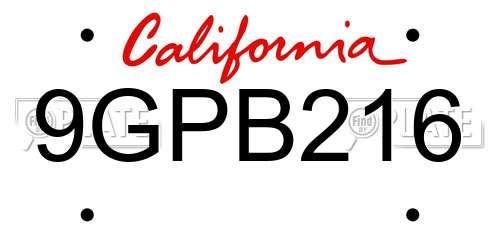 9GPB216 California License Plate