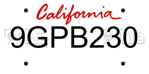 9GPB230 California License Plate