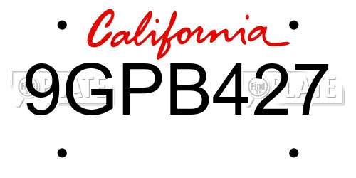 9GPB427 California License Plate