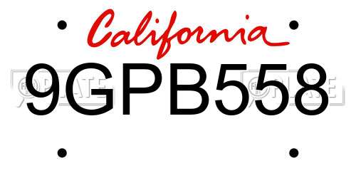 9GPB558 California License Plate