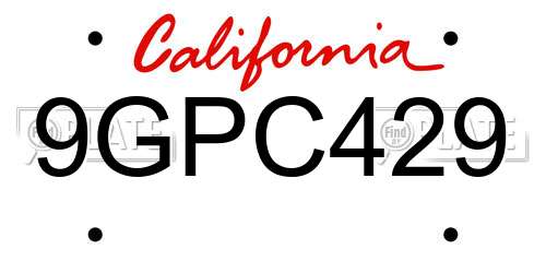 9GPC429 California License Plate