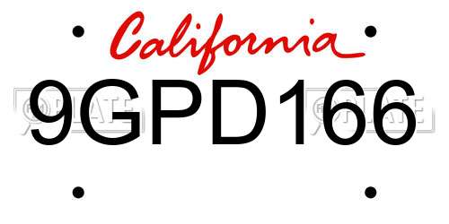 9GPD166 California License Plate