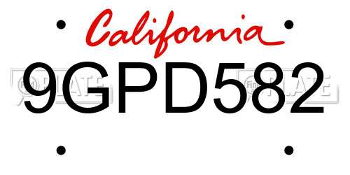 9GPD582 California License Plate