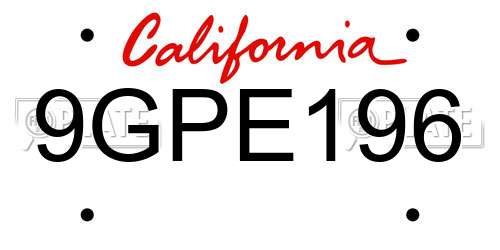 9GPE196 California License Plate
