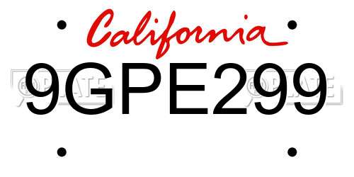 9GPE299 California License Plate