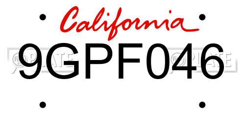 9GPF046 California License Plate
