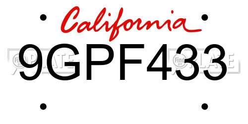 9GPF433 California License Plate