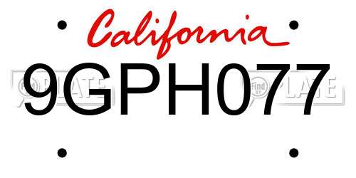 9GPH077 California License Plate
