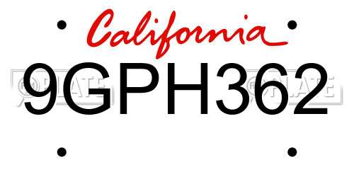 9GPH362 California License Plate