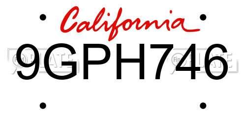 9GPH746 California License Plate