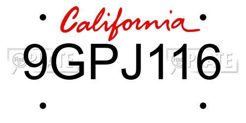 9GPJ116 California License Plate