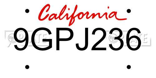 9GPJ236 California License Plate