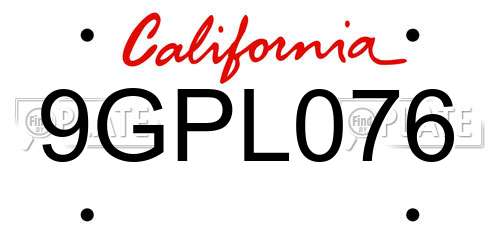 9GPL076 California License Plate