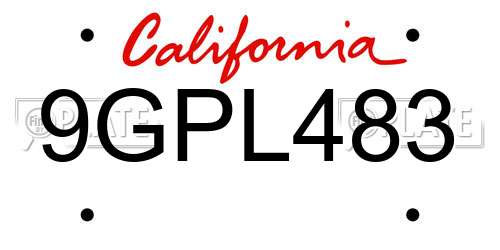 9GPL483 California License Plate