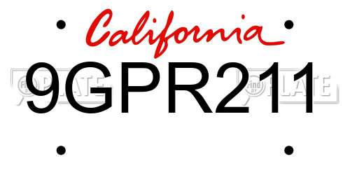 9GPR211 California License Plate