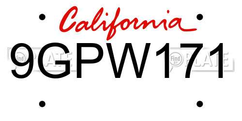 9GPW171 California License Plate