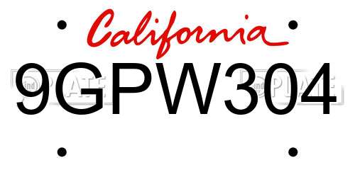 9GPW304 California License Plate