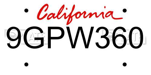 9GPW360 California License Plate