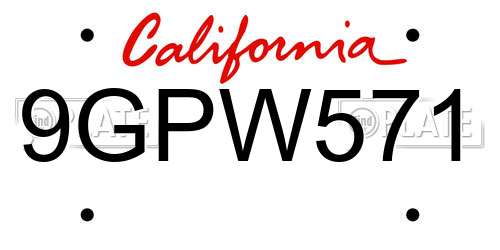9GPW571 California License Plate