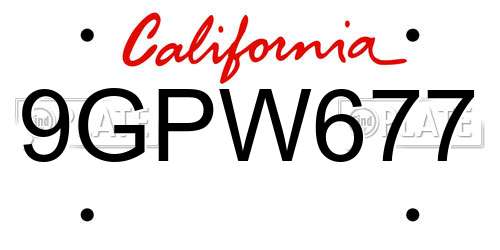 9GPW677 California License Plate
