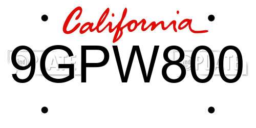 9GPW800 California License Plate