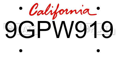 9GPW919 California License Plate