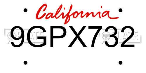9GPX732 California License Plate