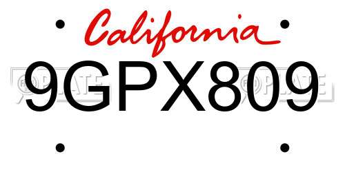 9GPX809 California License Plate