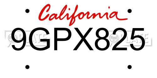 9GPX825 California License Plate