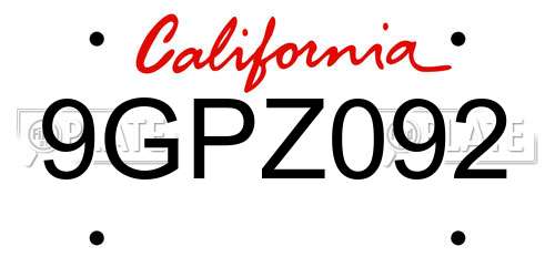 9GPZ092 California License Plate