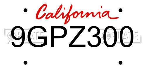 9GPZ300 California License Plate
