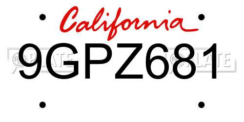 9GPZ681 California License Plate