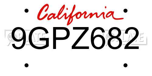 9GPZ682 California License Plate