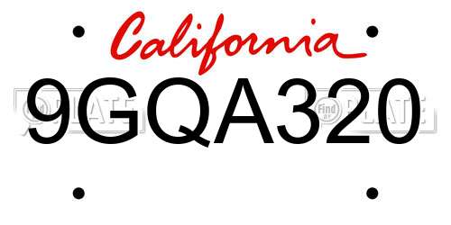 9GQA320 California License Plate