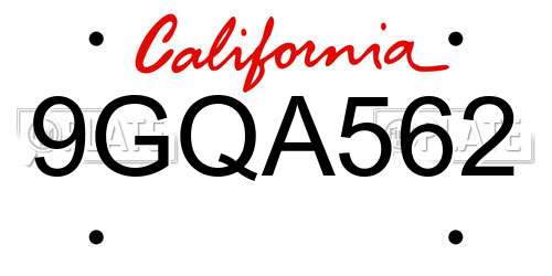 9GQA562 California License Plate
