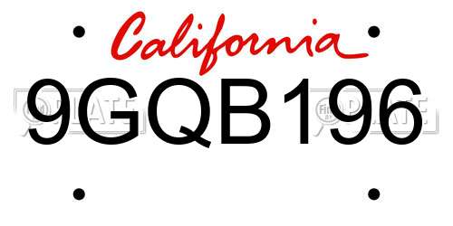 9GQB196 California License Plate