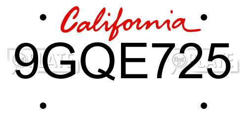 9GQE725 California License Plate