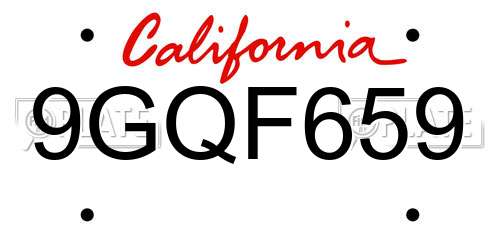 9GQF659 California License Plate
